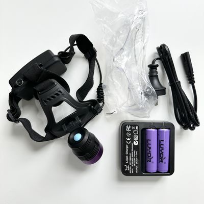 Đèn đội đầu UV hạt từ huỳnh quang DG-3101S với bước sóng đỉnh 365-370nm và 2 pin lithium 18650